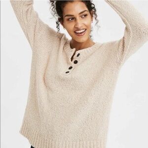 American Eagle Outfitters Cream Crew Neck Sweater with Chunky Knit